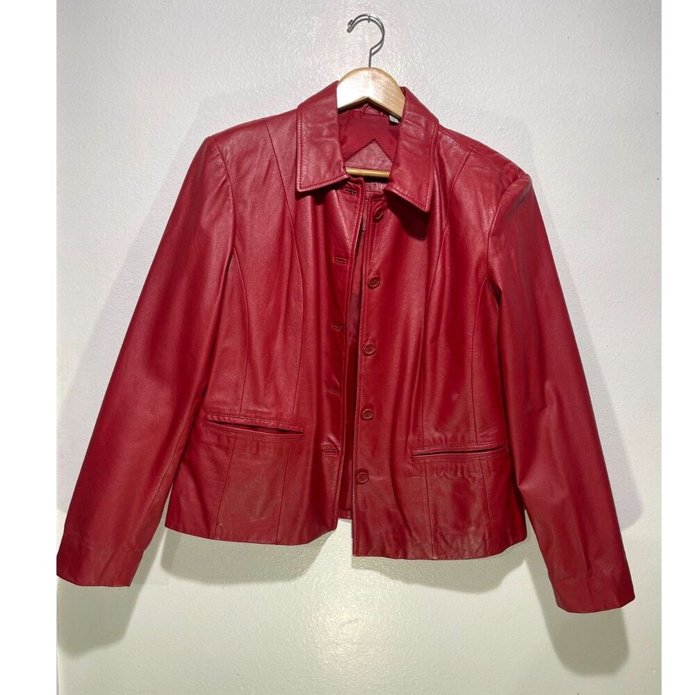 Preston & York leather jacket classic red holidays festive old money women M